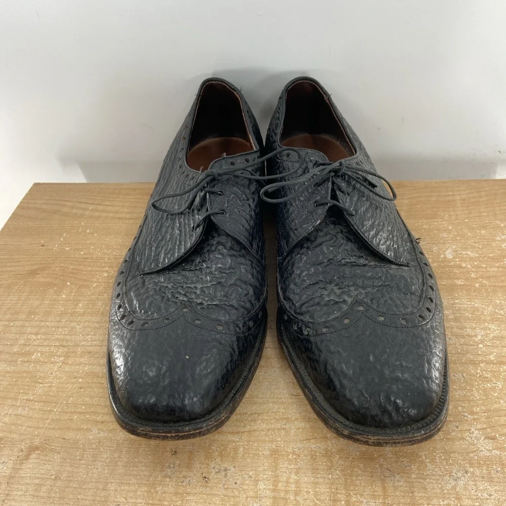 Allen Edmonds Men's Size 13 C Black Sharkskin Nassau Ostendo Oxford Dress Shoes